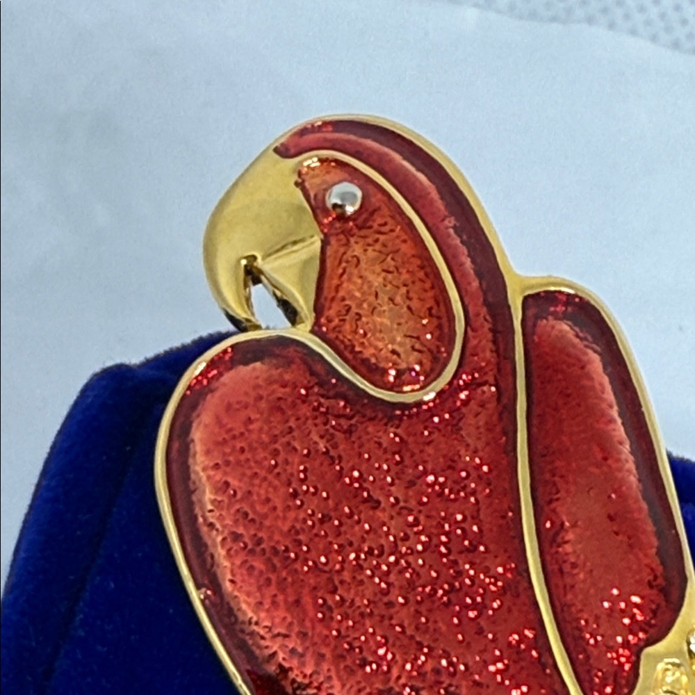 Bijoux Vibrant Red Gold Parrot Pin rhinestone detailing large statement brooch - Picture 8 of 15